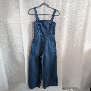 Hollister Blue Denim Wide‑Leg Jumpsuit Smocked Back Size Small Summer Casual